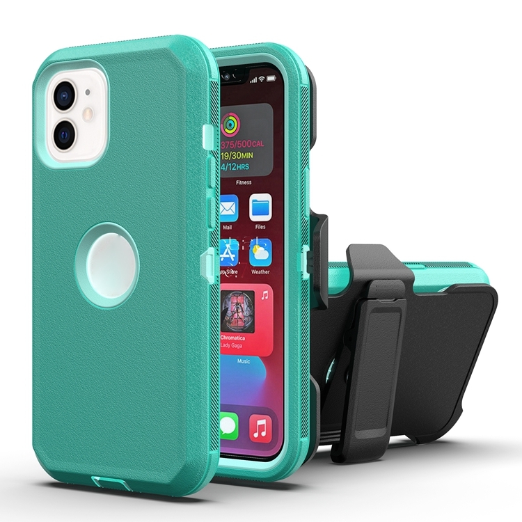 

Robot Shockproof Silicone + PC Protective Case with Back Clip Holder For iPhone 12 Pro Max(Green + Light Green)