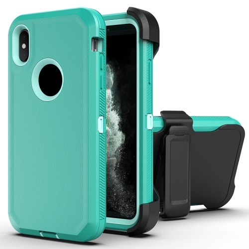 

Robot Shockproof Silicone + PC Protective Case with Back Clip Holder For iPhone XS / X(Green + Light Green)