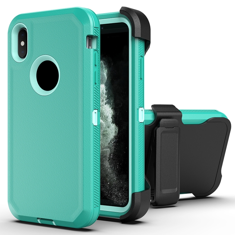 

Robot Shockproof Silicone + PC Protective Case with Back Clip Holder For iPhone XS Max(Green + Light Green)