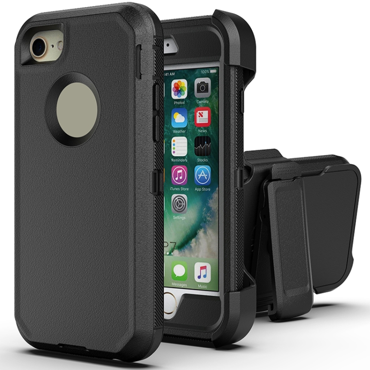 

Robot Shockproof Silicone + PC Protective Case with Back Clip Holder For iPhone SE 2020 / 8 / 7(Black Black)