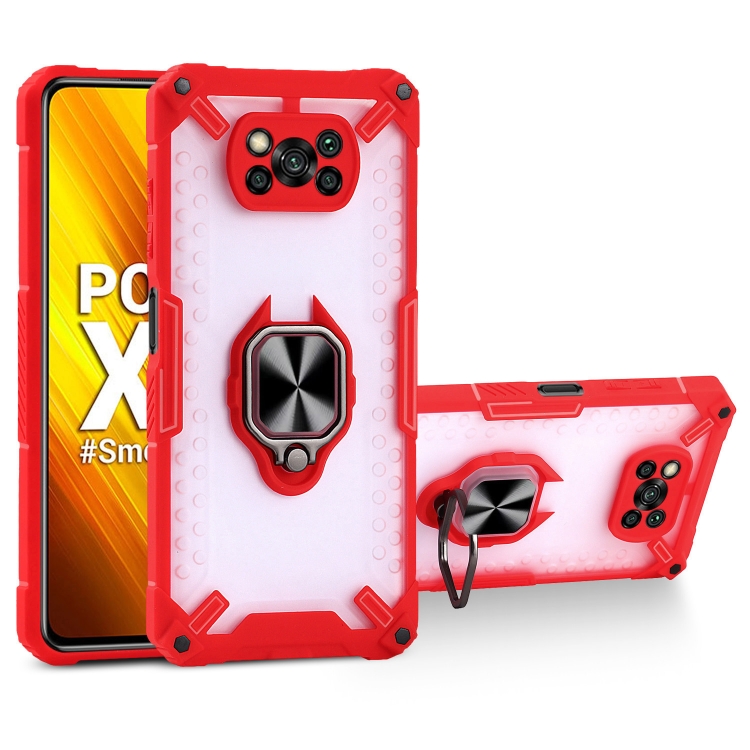 

Matte TPU + PC Magnetic Shockproof Case with Ring Holder For Xiaomi Poco X3(Red)