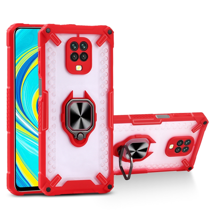 

Matte TPU + PC Magnetic Shockproof Case with Ring Holder For Xiaomi Redmi Note 9S(Red)