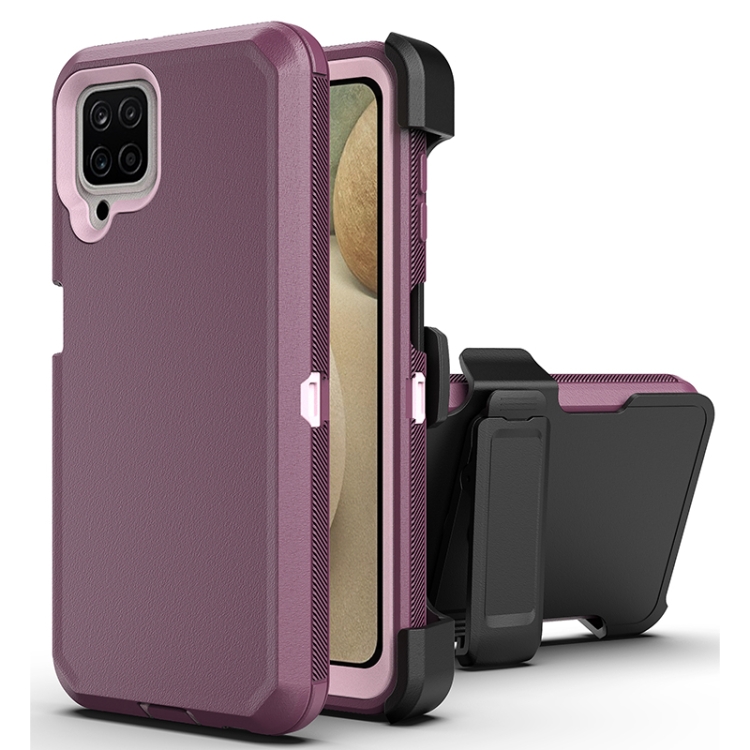 

For Samsung Galaxy A22 Robot Shockproof Silicone + PC Protective Case with Back Clip Holder(Purple Pink)