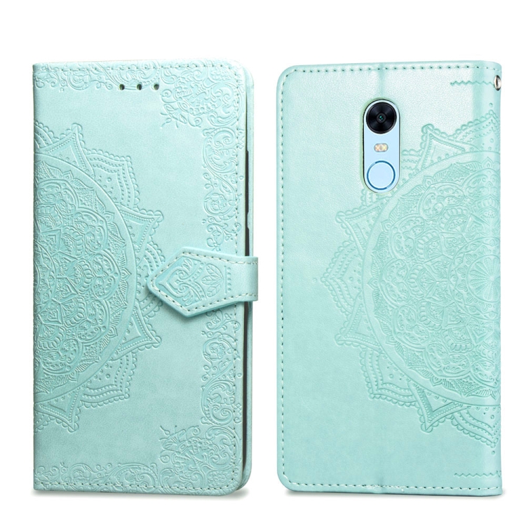 

For Xiaomi Redmi 5 Plus Halfway Mandala Embossing Pattern Horizontal Flip Leather Case with Holder & Card Slots & Wallet & Lanyard(Green)