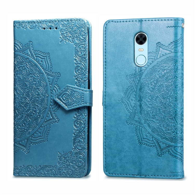 

For Xiaomi Redmi 5 Plus Halfway Mandala Embossing Pattern Horizontal Flip Leather Case with Holder & Card Slots & Wallet & Lanyard(Blue)