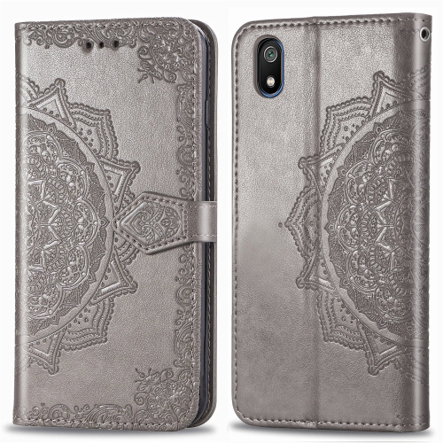 

For Xiaomi Redmi 7A Halfway Mandala Embossing Pattern Horizontal Flip Leather Case with Holder & Card Slots & Wallet & Lanyard(Grey)