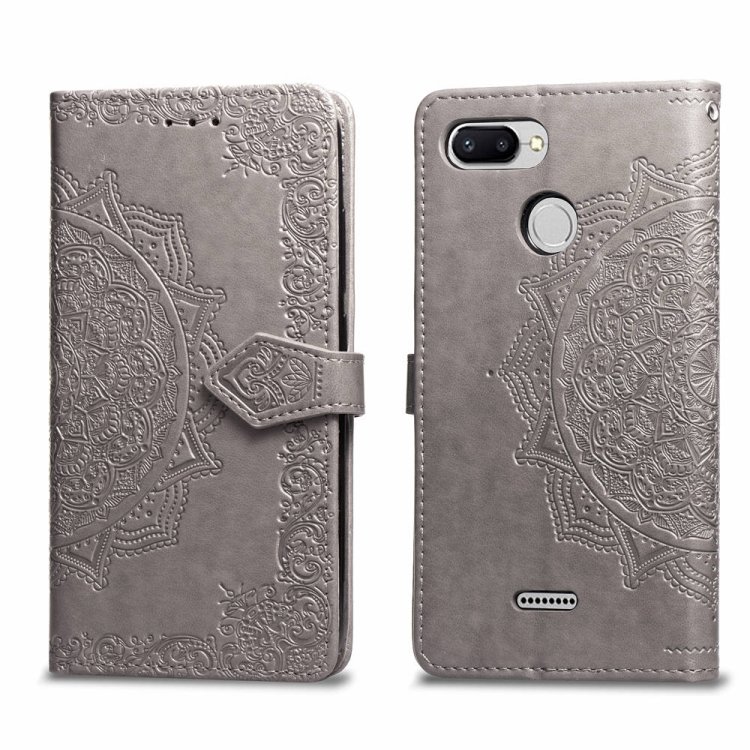 

For Xiaomi Redmi 6A / Redmi 6 Halfway Mandala Embossing Pattern Horizontal Flip Leather Case with Holder & Card Slots & Wallet & Lanyard(Grey)
