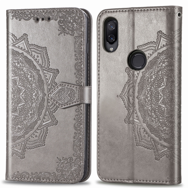 

For Xiaomi Mi Play Halfway Mandala Embossing Pattern Horizontal Flip Leather Case with Holder & Card Slots & Wallet & Lanyard(Grey)