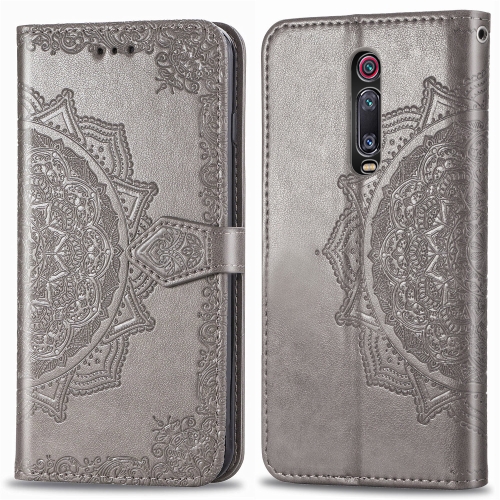 

For Xiaomi Redmi K20 / K20 Pro Halfway Mandala Embossing Pattern Horizontal Flip Leather Case with Holder & Card Slots & Wallet & Lanyard(Grey)