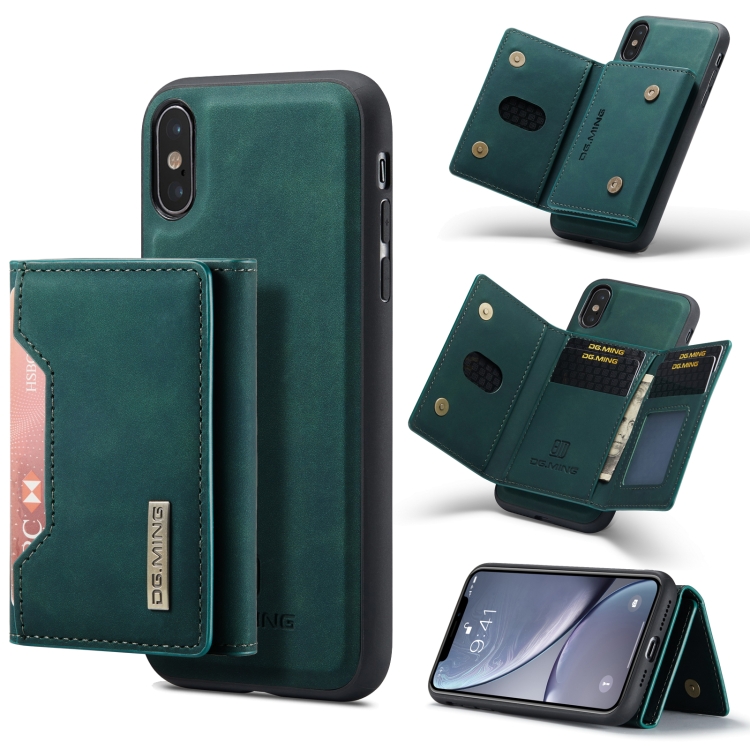 

DG.MING M2 Series 3-Fold Multi Card Bag + Magnetic Back Cover Shockproof Case with Wallet & Holder Function For iPhone XS Max(Green)