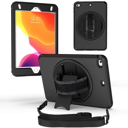 

360 Degree Rotation Turntable Robot Shockproof TPU + PC Protective Case with Holder & Hand Grip Strap & Shoulder Strap For iPad mini 6(Black Black)