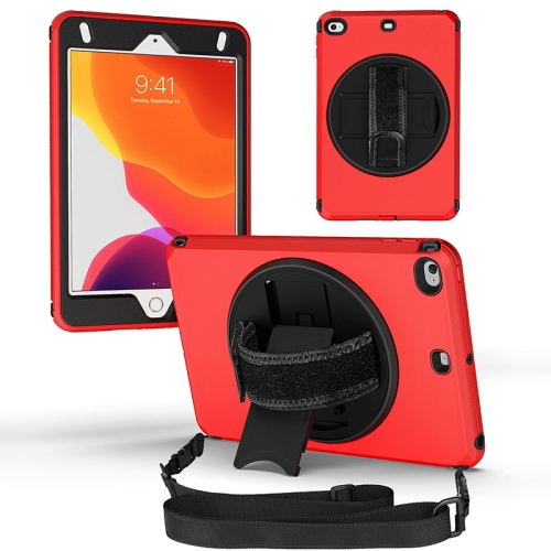 

360 Degree Rotation Turntable Robot Shockproof TPU + PC Protective Case with Holder & Hand Grip Strap & Shoulder Strap For iPad mini 6(Red Black)