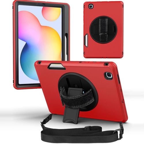 

360 Degree Rotation Turntable Robot Shockproof TPU + PC Protective Case with Holder & Hand Grip Strap & Shoulder Strap For Samsung Galaxy Tab S6 Lite(Red Black)