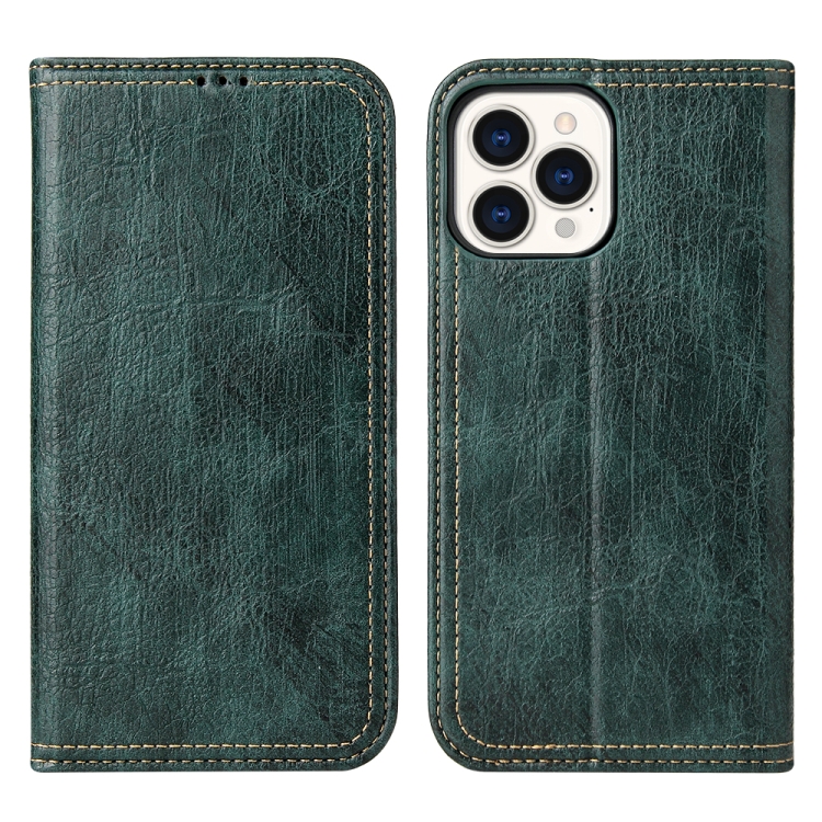 

Fierre Shann Retro Tree Bark Texture PU Magnetic Horizontal Flip Leather Case with Holder & Card Slots & Wallet For iPhone 13 Pro Max(Green)