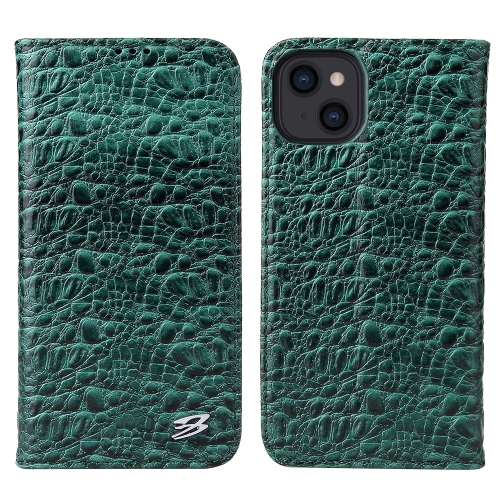 

Fierre Shann Crocodile Texture Magnetic Horizontal Flip Genuine Leather Case with Holder & Card Slot For iPhone 13(Green)