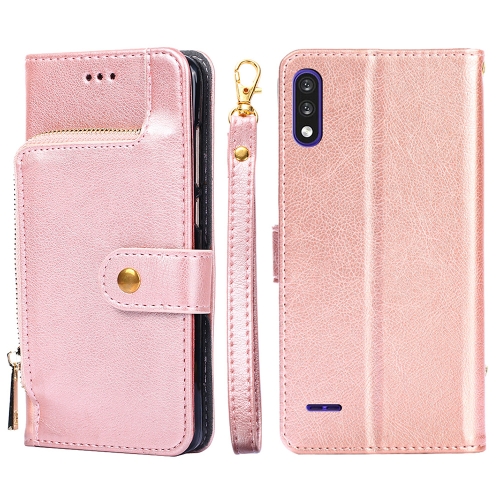 

Zipper Bag PU + TPU Horizontal Flip Leather Case with Holder & Card Slot & Wallet & Lanyard For LG K22(Rose Gold)