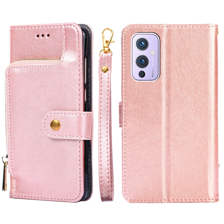 

Zipper Bag PU + TPU Horizontal Flip Leather Case with Holder & Card Slot & Wallet & Lanyard For OnePlus 9(Rose Gold)