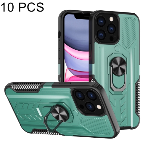 

10 PCS Shield Armor PC+TPU Protective Case with 360 Degree Rotation Ring Holder For iPhone 13 mini(Cyan)