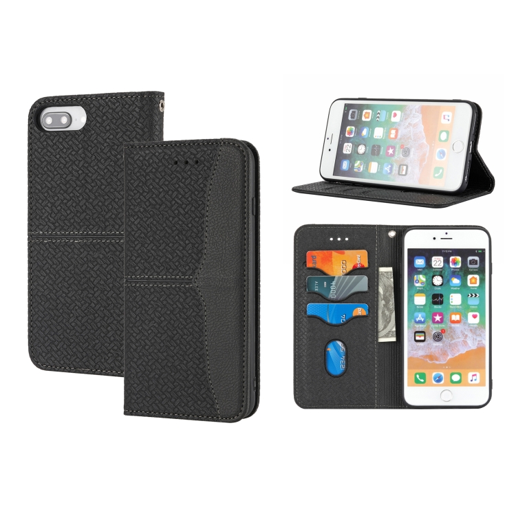 

Woven Texture Stitching Magnetic Horizontal Flip PU Leather Case with Holder & Card Slots & Wallet & Lanyard For iPhone 8 Plus / 7 Plus(Black)