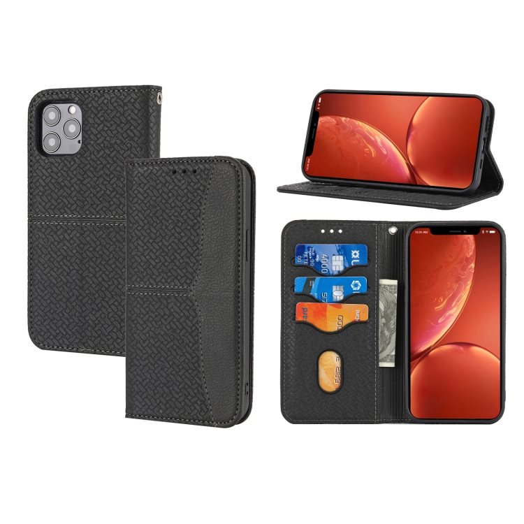 

Woven Texture Stitching Magnetic Horizontal Flip PU Leather Case with Holder & Card Slots & Wallet & Lanyard For iPhone 13 Pro Max(Black)