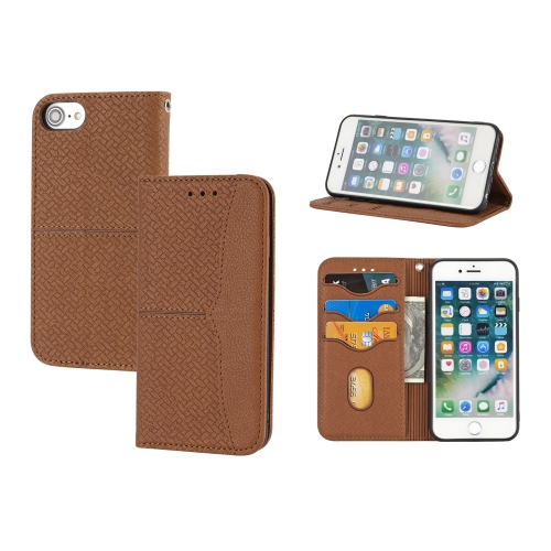 

Woven Texture Stitching Magnetic Horizontal Flip PU Leather Case with Holder & Card Slots & Wallet & Lanyard For iPhone SE 2020 / 8 / 7(Brown)