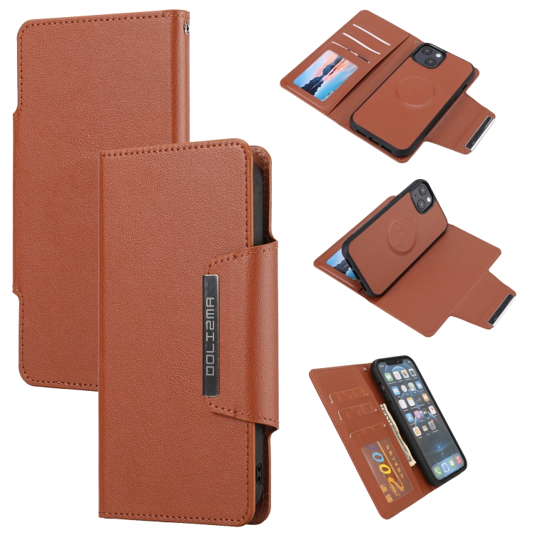 

Ultra-thin Detachable Silk Texture Horizontal Flip PU Leather Case with Card Slots & Wallet & Photo Frame For iPhone 13 mini(Brown)