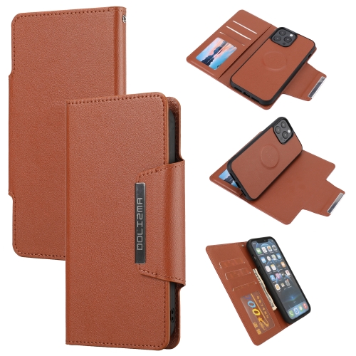 

Ultra-thin Detachable Silk Texture Horizontal Flip PU Leather Case with Card Slots & Wallet & Photo Frame For iPhone 13 Pro(Brown)