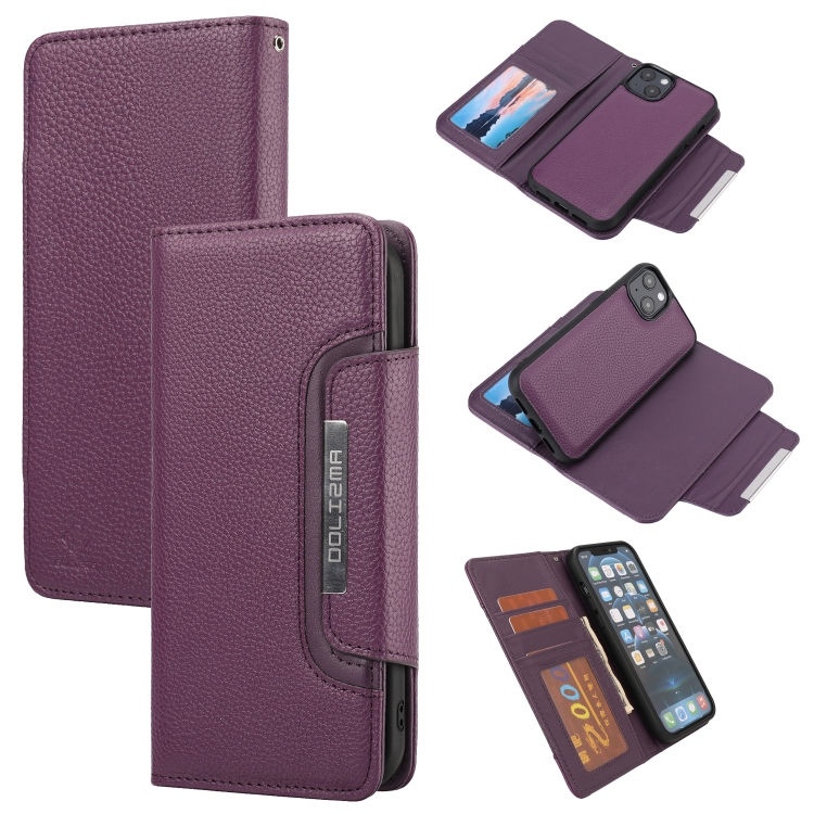 

Litchi Texture Detachable Horizontal Flip PU Leather Case with Holder & Card Slots & Wallet & Photo Frame For iPhone 13 mini(Purple)