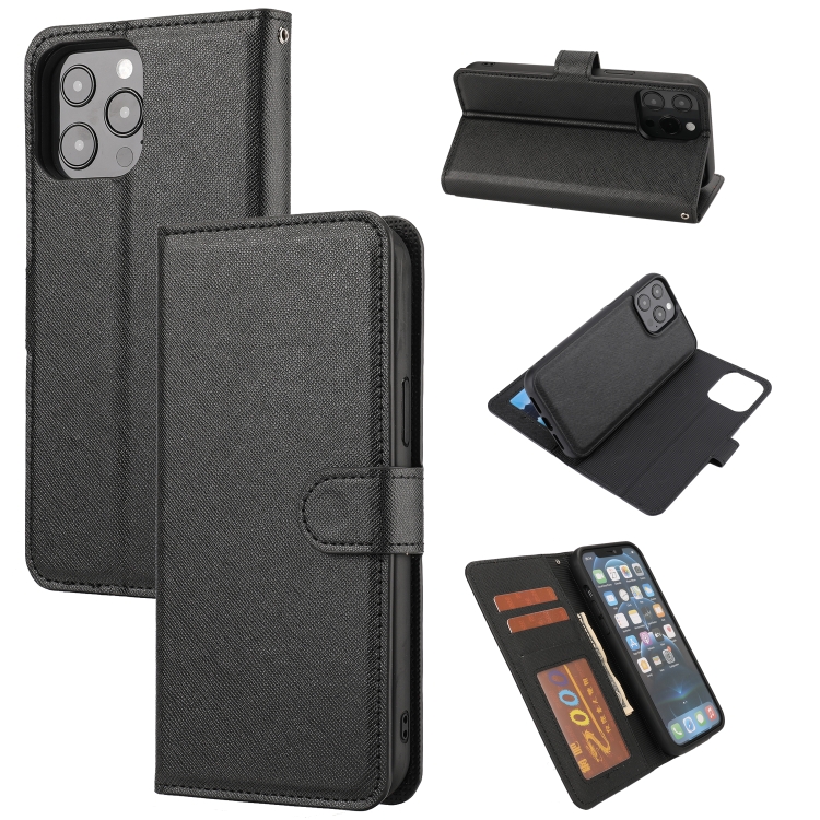 

Cross Texture Detachable Horizontal Flip PU Leather Case with Holder & Card Slots & Wallet & Photo Frame For iPhone 13 Pro Max(Black)
