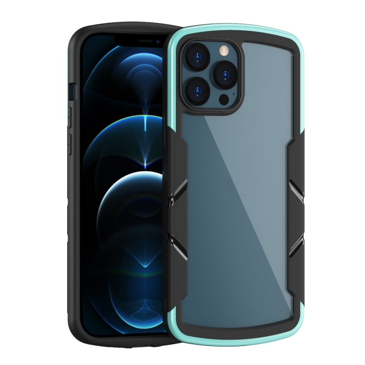 

Shield 3 in 1 Acrylic PC Rubber Shockproof Case For iPhone 13 Pro Max(Cyan)