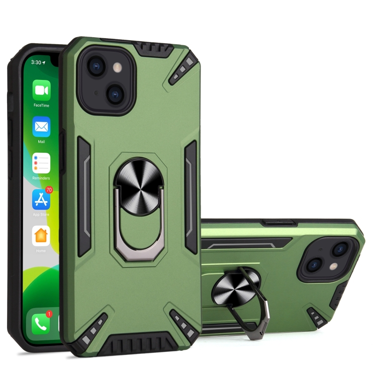 

PC + TPU Protective Case with 360 Degrees Rotatable Ring Holder For iPhone 13(Dark Green)