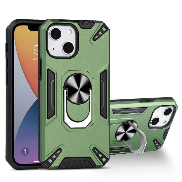 

PC + TPU Protective Case with 360 Degrees Rotatable Ring Holder For iPhone 13 mini(Dark Green)