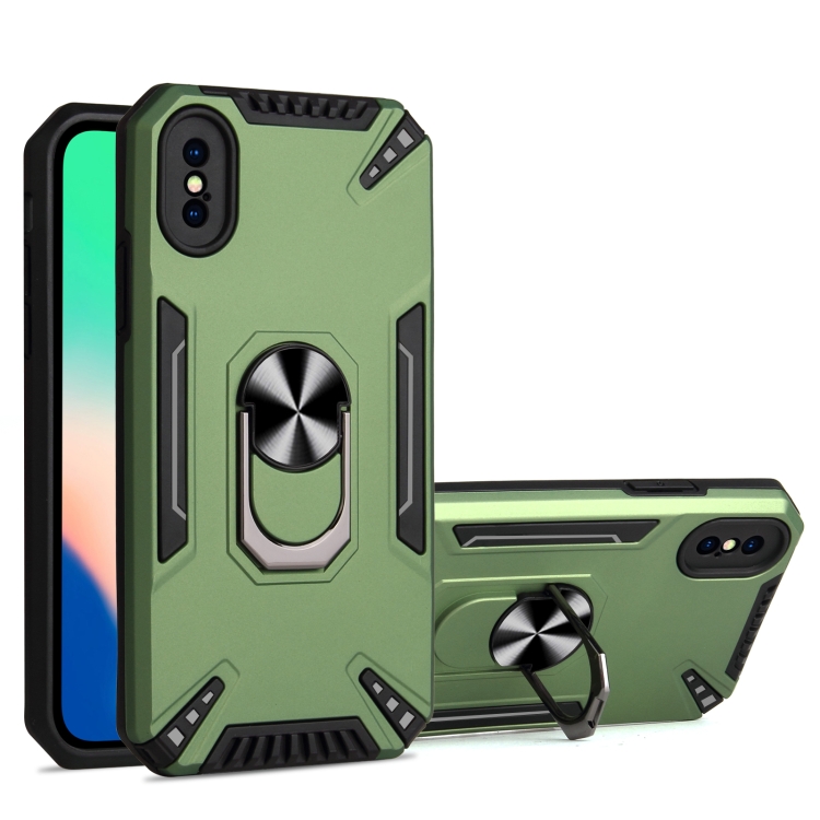 

PC + TPU Protective Case with 360 Degrees Rotatable Ring Holder For iPhone X / XS(Dark Green)