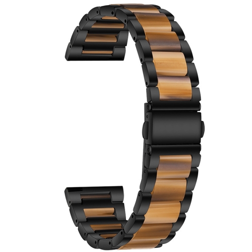 

For Garmin Venu/Vivoactive 3 Music 20mm Universal Three-beads Stainless Steel + Resin Replacement Strap Watchband(Black+Honey)