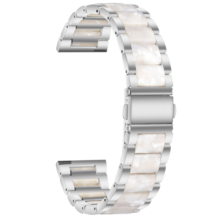 

For Huawei Watch 3/3 Pro/Garmin Venu 2 22mm Universal Three-beads Stainless Steel + Resin Replacement Strap Watchband(Silver+Pearl White)