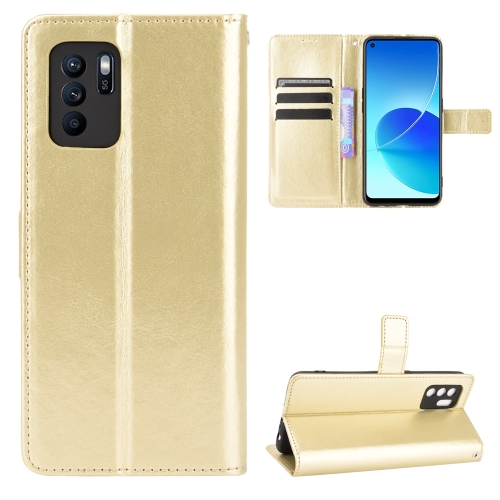 

For OPPO Reno6 Z Crazy Horse Texture Horizontal Flip Leather Case with Holder & Card Slots & Lanyard(Gold)