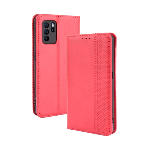 

For OPPO Reno6 Z Magnetic Buckle Retro Crazy Horse Texture Horizontal Flip Leather Case with Holder & Card Slots & Photo Frame(Red)