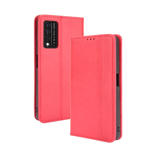 

For T-Mobile REVVL V+ 5G Magnetic Buckle Retro Crazy Horse Texture Horizontal Flip Leather Case with Holder & Card Slots & Photo Frame(Red)