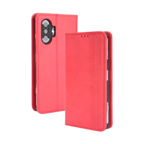 

For Xiaomi Poco F3 GT / Redmi K40 Gaming Magnetic Buckle Retro Crazy Horse Texture Horizontal Flip Leather Case with Holder & Card Slots & Photo Frame(Red)