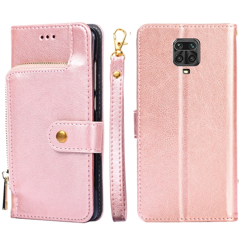 

Zipper Bag PU + TPU Horizontal Flip Leather Case with Holder & Card Slot & Wallet & Lanyard For Xiaomi Redmi Note 9S(Rose Gold)