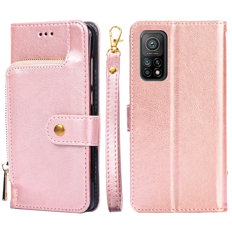 

Zipper Bag PU + TPU Horizontal Flip Leather Case with Holder & Card Slot & Wallet & Lanyard For Xiaomi Redmi K30S(Rose Gold)