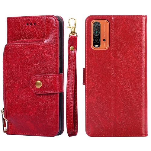 

Zipper Bag PU + TPU Horizontal Flip Leather Case with Holder & Card Slot & Wallet & Lanyard For Xiaomi Redmi Note 9 4G (CN Version) / Redmi 9 Power / Redmi 9T(Red)