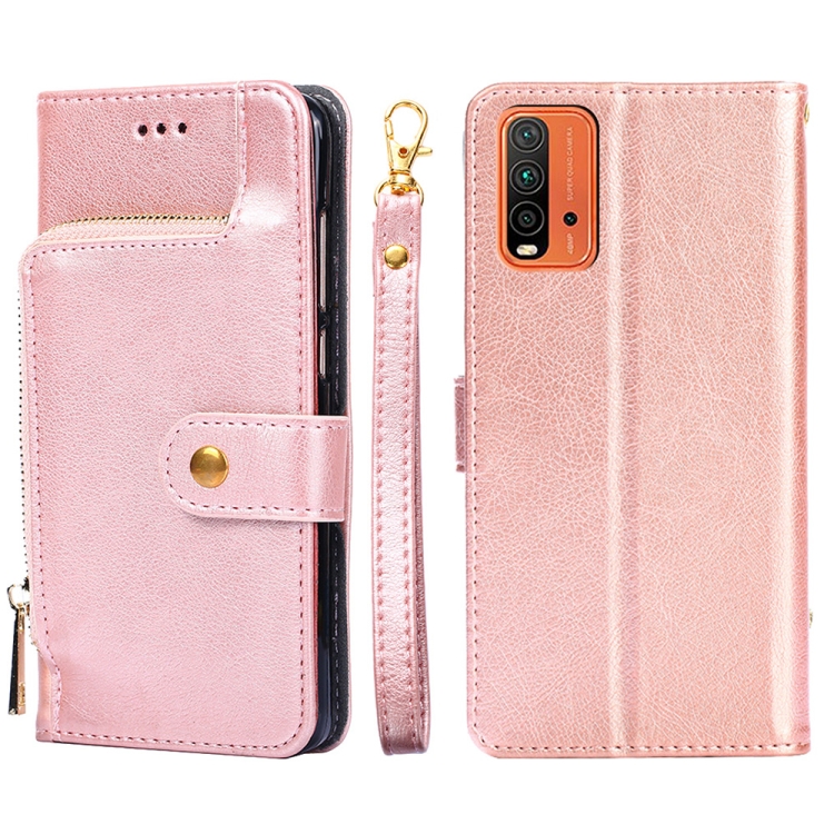 

Zipper Bag PU + TPU Horizontal Flip Leather Case with Holder & Card Slot & Wallet & Lanyard For Xiaomi Redmi Note 9 4G (CN Version) / Redmi 9 Power / Redmi 9T(Rose Gold)