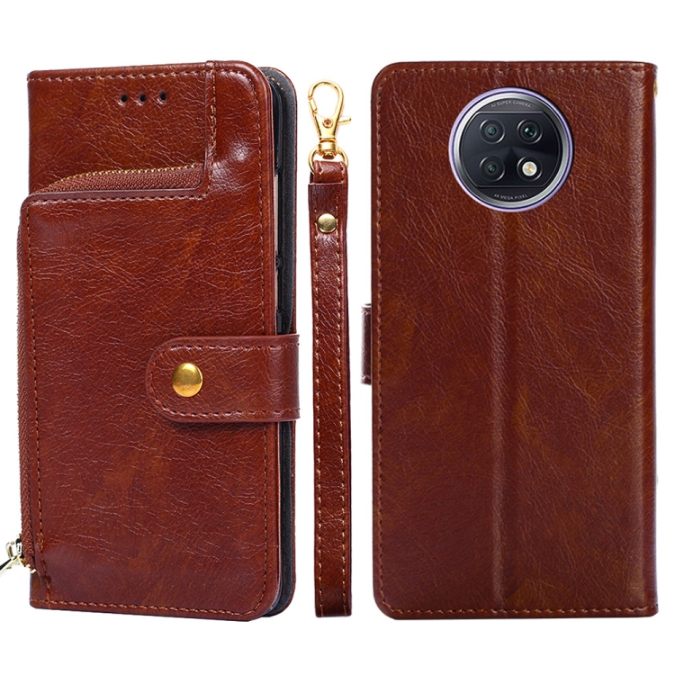 

Zipper Bag PU + TPU Horizontal Flip Leather Case with Holder & Card Slot & Wallet & Lanyard For Xiaomi Redmi Note 9 5G CN Version / Note 9T 5G(Brown)