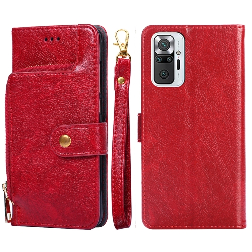 

Zipper Bag PU + TPU Horizontal Flip Leather Case with Holder & Card Slot & Wallet & Lanyard For Xiaomi Redmi Note 10 Pro / Note 10 Pro Indian Version / Note 10 Pro Max(Red)