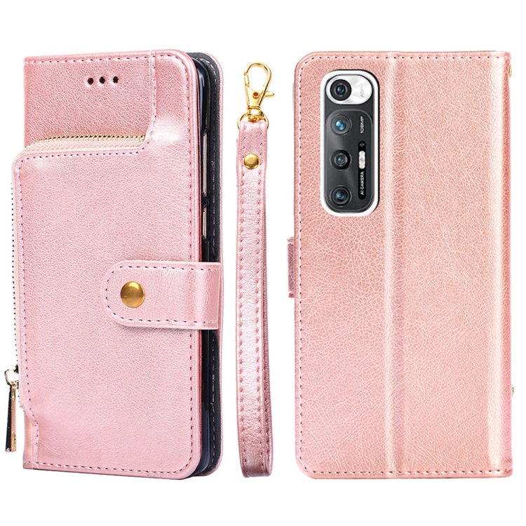 

Zipper Bag PU + TPU Horizontal Flip Leather Case with Holder & Card Slot & Wallet & Lanyard For Xiaomi Redmi Note 10S(Rose Gold)