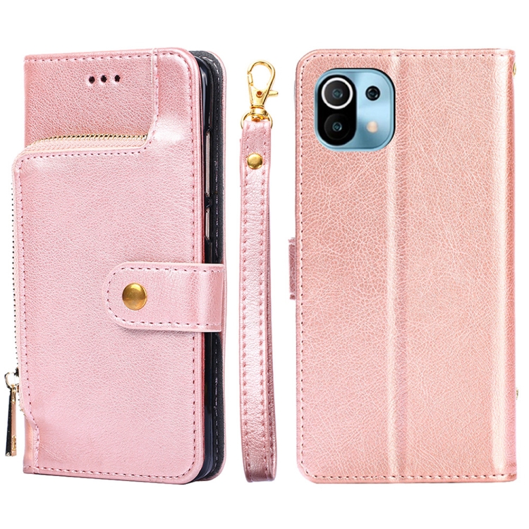 

Zipper Bag PU + TPU Horizontal Flip Leather Case with Holder & Card Slot & Wallet & Lanyard For Xiaomi Mi 11(Rose Gold)
