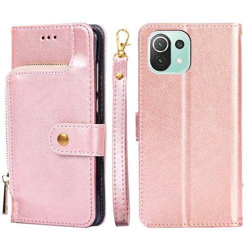 

Zipper Bag PU + TPU Horizontal Flip Leather Case with Holder & Card Slot & Wallet & Lanyard For Xiaomi Mi 11 Lite(Rose Gold)