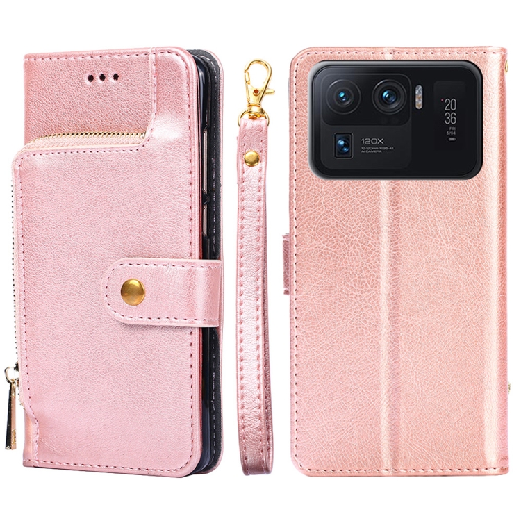 

Zipper Bag PU + TPU Horizontal Flip Leather Case with Holder & Card Slot & Wallet & Lanyard For Xiaomi Mi 11 Ultra(Rose Gold)