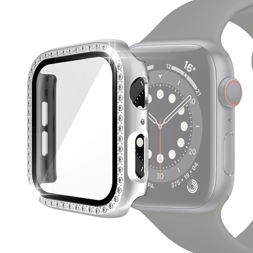 

Electroplating PC Single Row Diamond Protective Case with Tempered Glass Film For Apple Watch Series 6 & SE & 5 & 4 44mm(Silver)